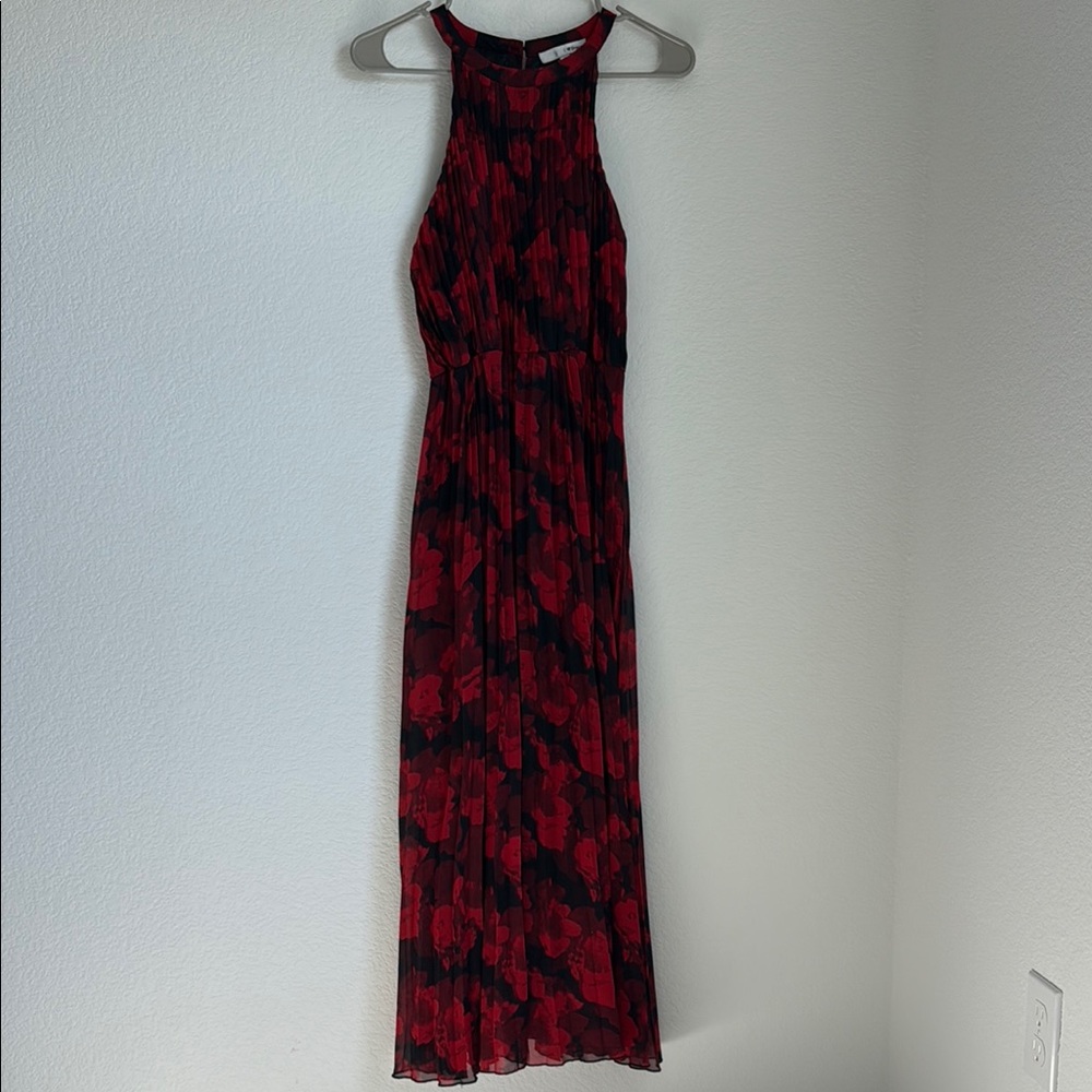 WD.NY Red and Black Halter Sheath Maxi Dress